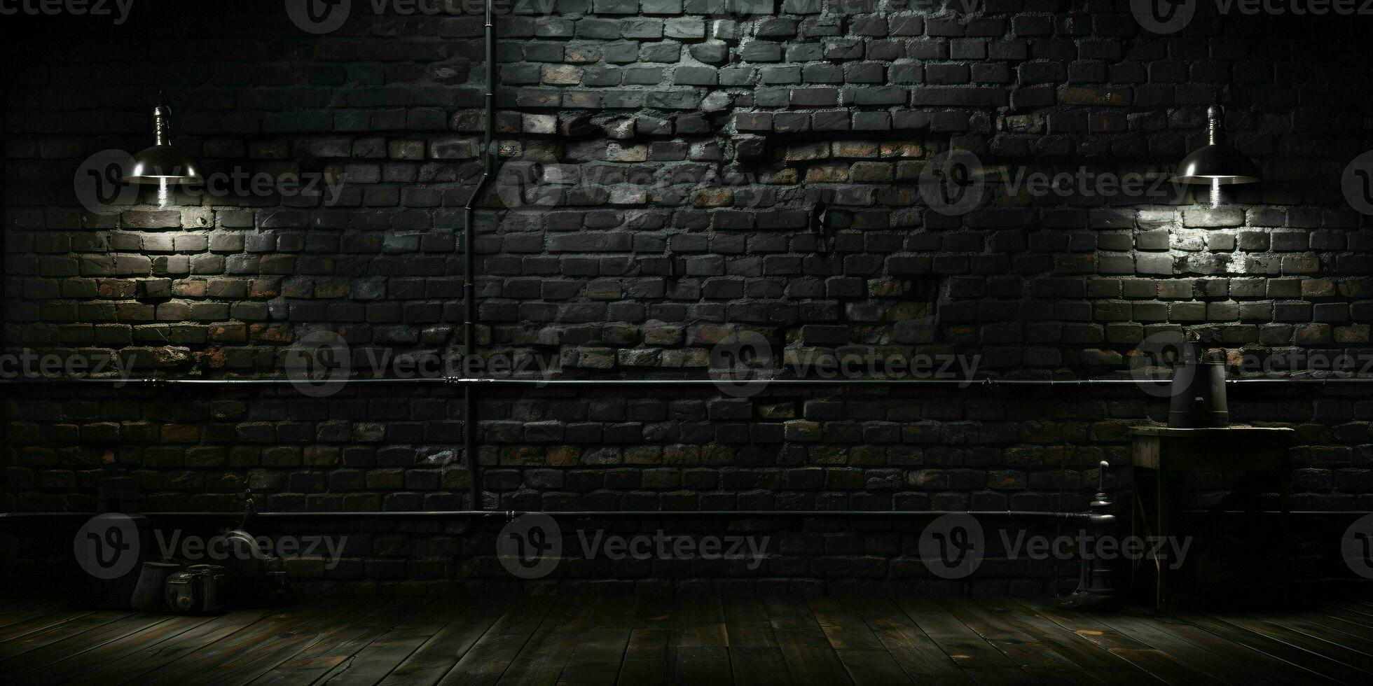AI generated Black Brick Wall Texture Background. Room with Dark Brick Wall. Generative AI photo