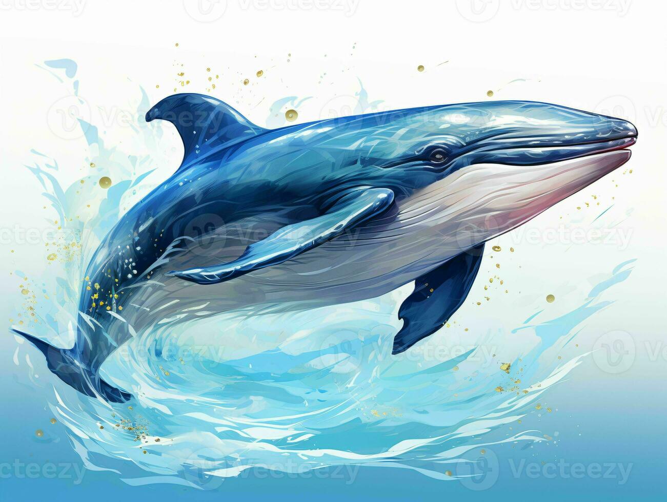 AI generated Blue Whale Illustration in Oil Paint Style. Generative AI photo