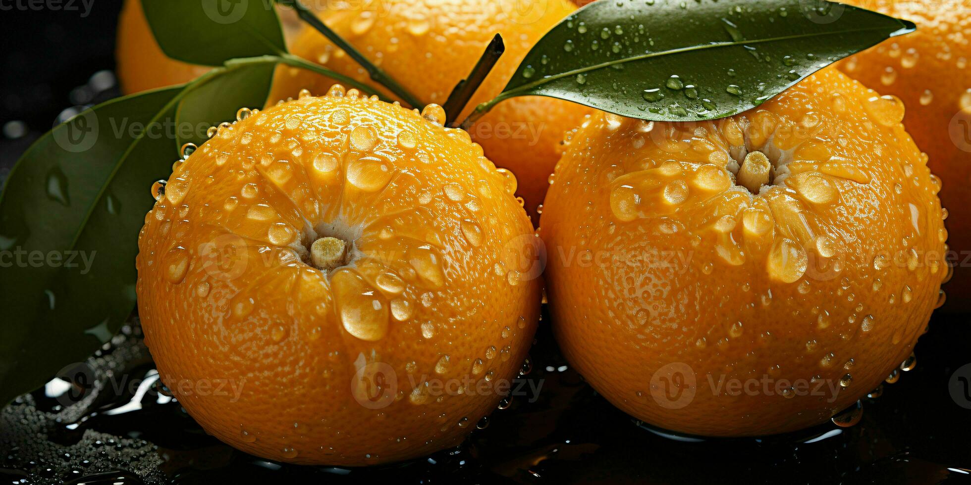 AI generated Fresh Oranges with Water Droplets Isolated on a Black Background. Generative AI photo