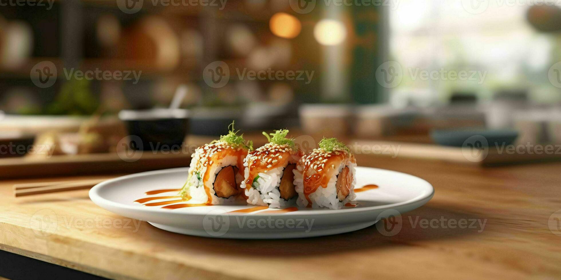 AI generated Delicious Sushi Rolls Served on a Plate. Generative AI photo