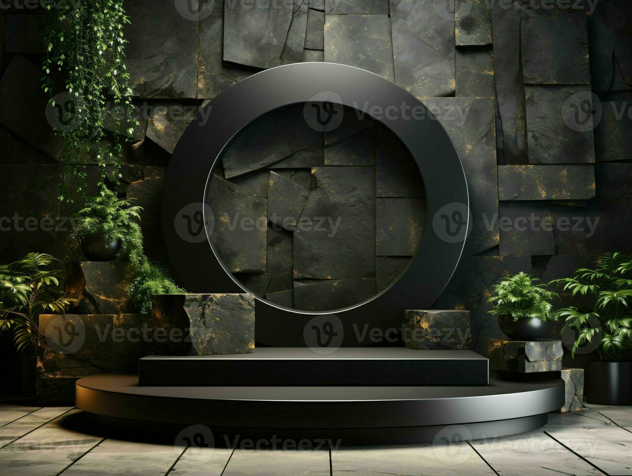 AI generated Elegant Black Stone Podium for Product Display Presentation or Showcase. Generative AI photo
