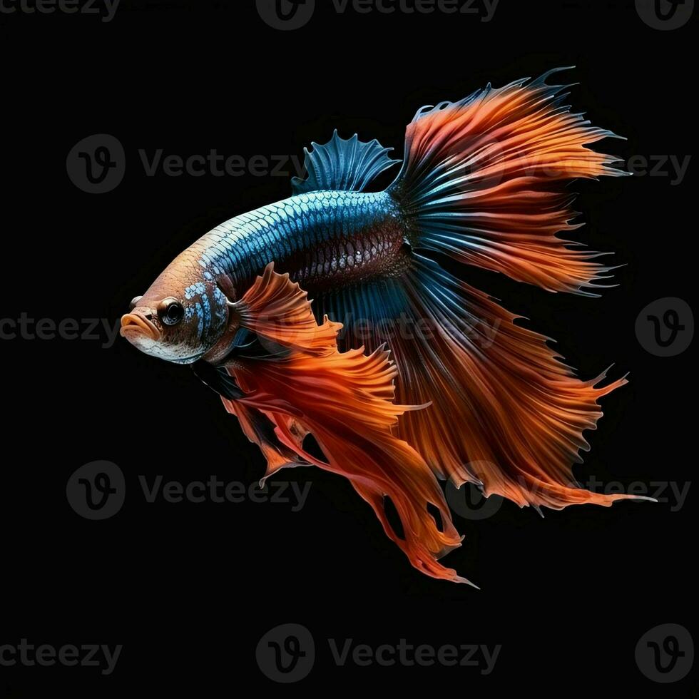 AI generated Beautiful Siamese Fighting Fish. Close Up of Betta Fish Isolated on Black Background. Generative AI photo