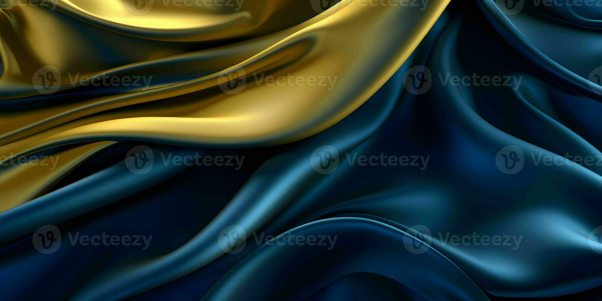 AI generated Luxurious Blue and Gold Silk Fabric Background. Generative AI photo