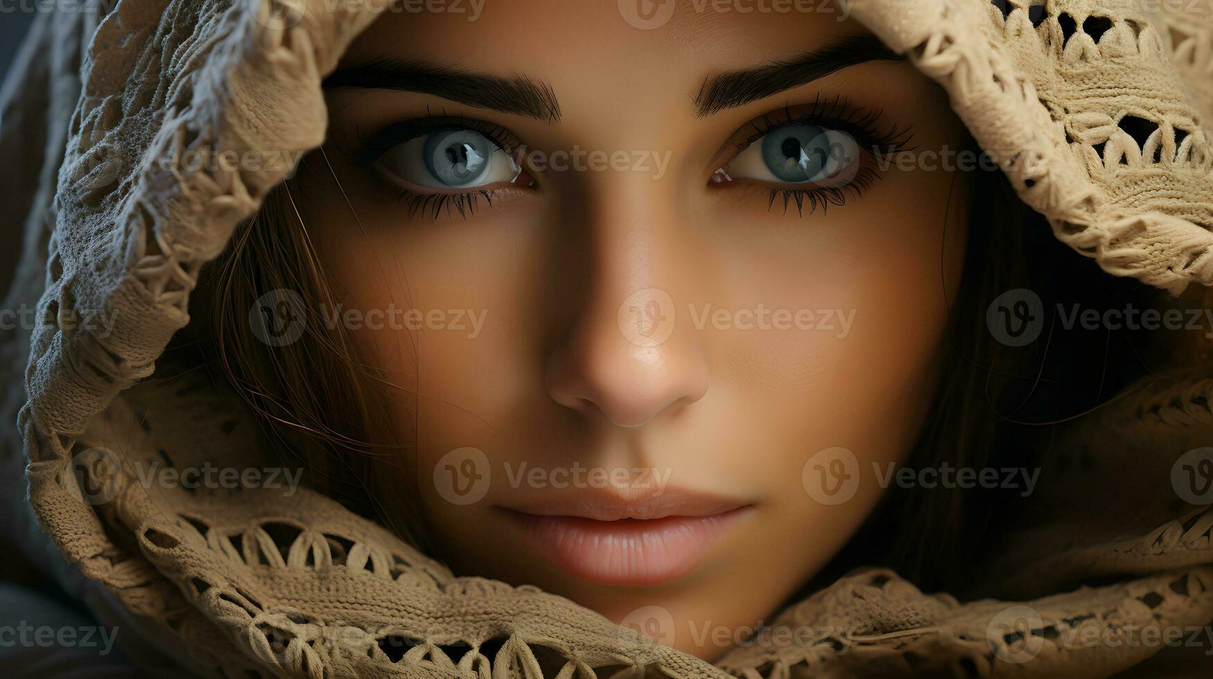 AI generated Close-up photo of a beautiful Arabic woman in hijab with Stunning Eyes. Generative Ai