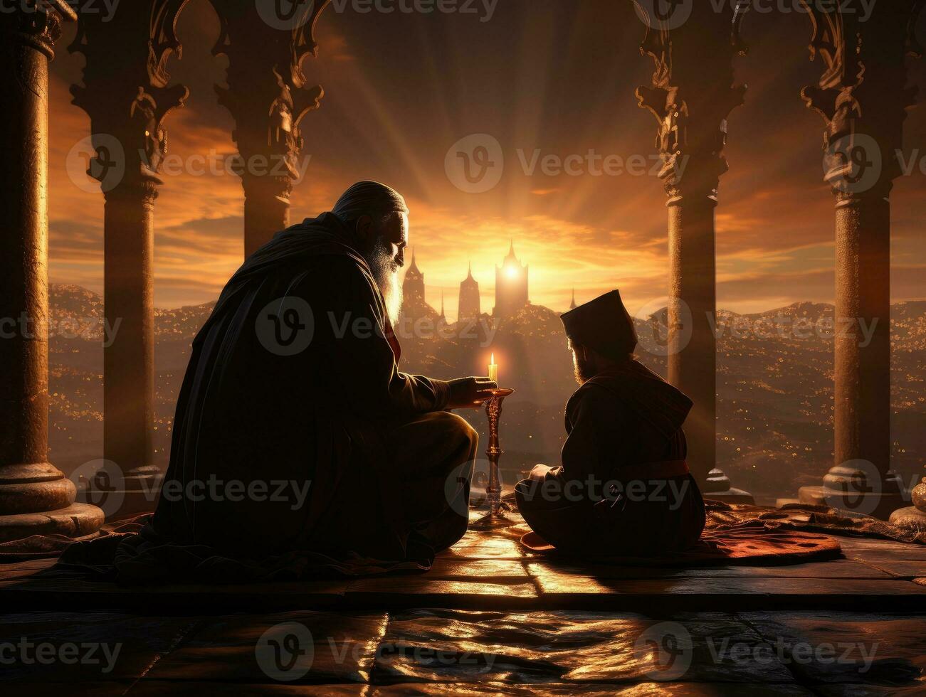 AI generated Muslim teacher teaching children at the mosque. Generative Ai photo