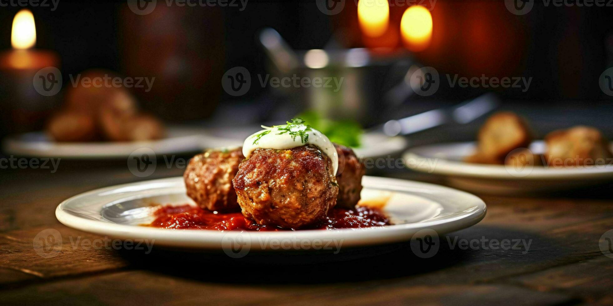 AI generated Delicious Meatballs with Sauce Served on a Plate. Generative AI photo