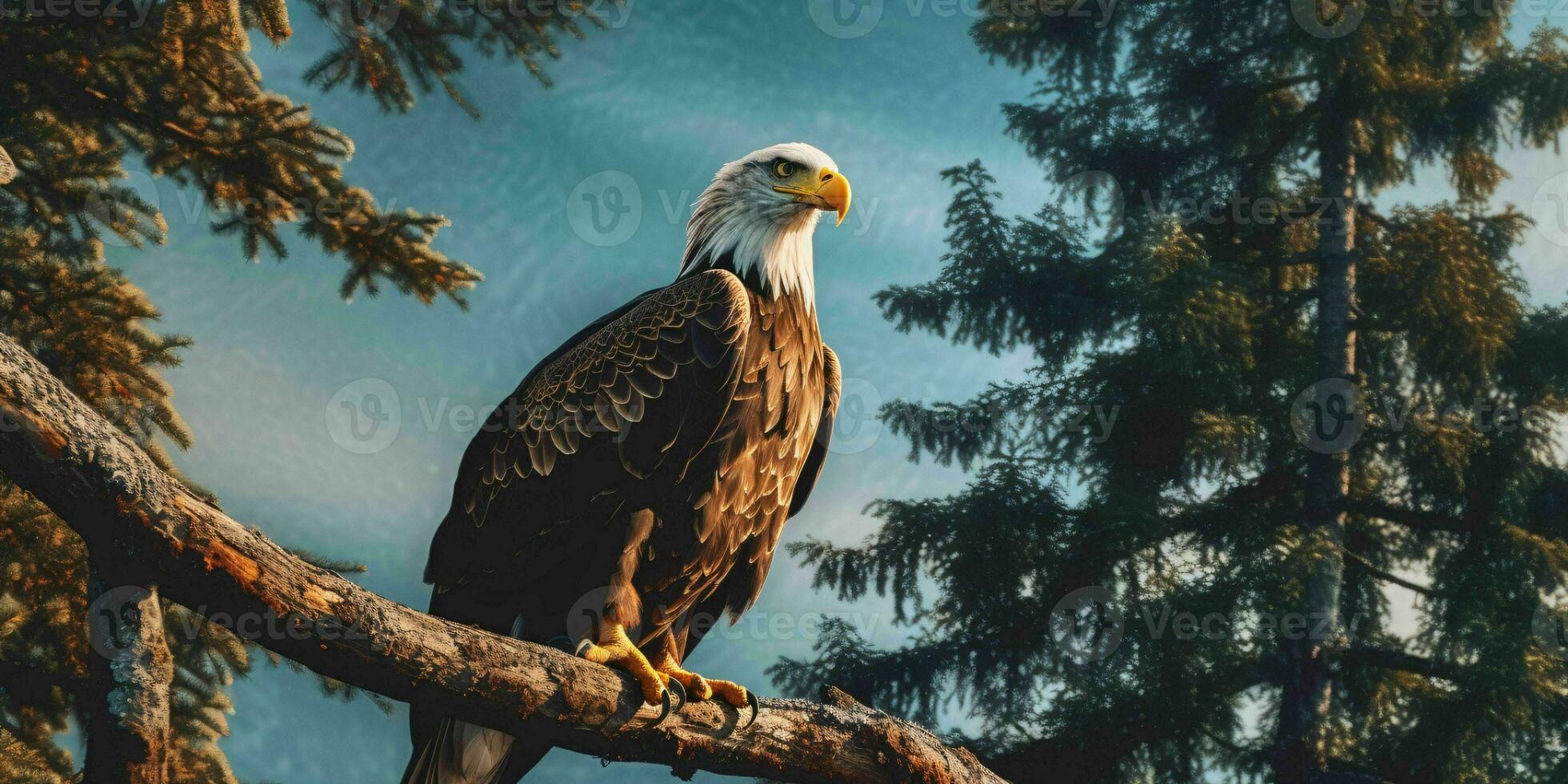 AI generated Bald Eagle Perched on a Tree Branch. Generative AI photo