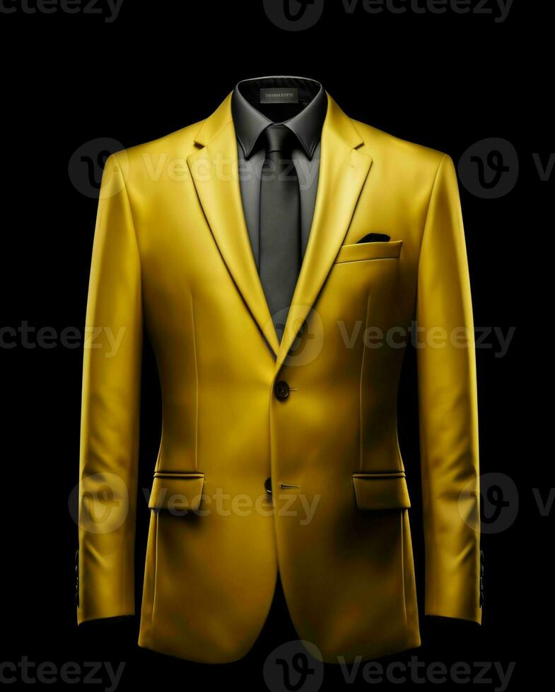 AI generated Elegant Yellow Men's Suit Isolated on Black Background. Generative AI photo