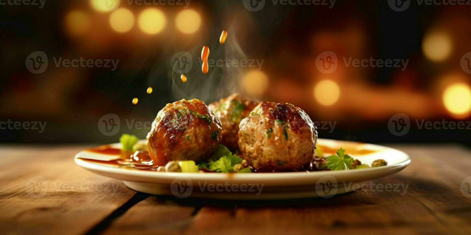 AI generated Delicious Meatballs with Sauce Served on a Plate. Generative AI photo