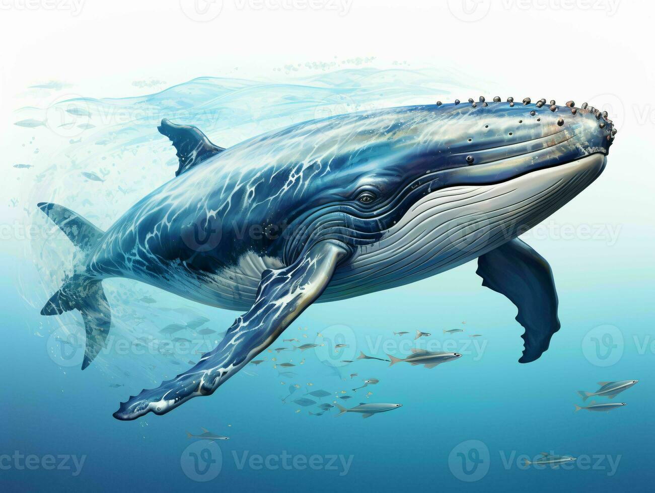 AI generated Blue Whale Illustration in Oil Paint Style. Generative AI photo