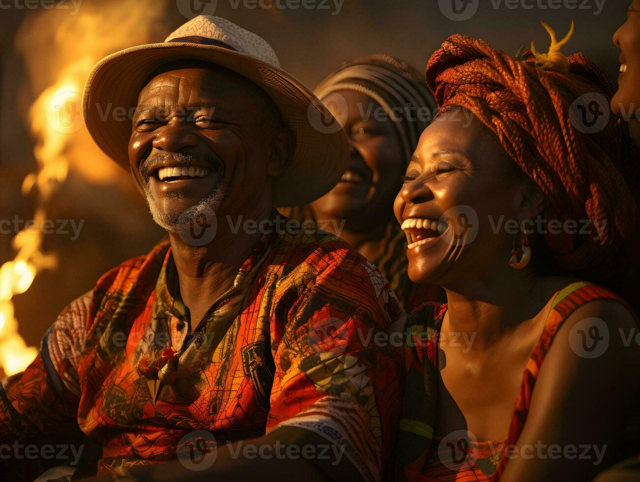 AI generated Romantic Elderly African Couple Embracing Each Other with Sunset View. Generative Ai photo