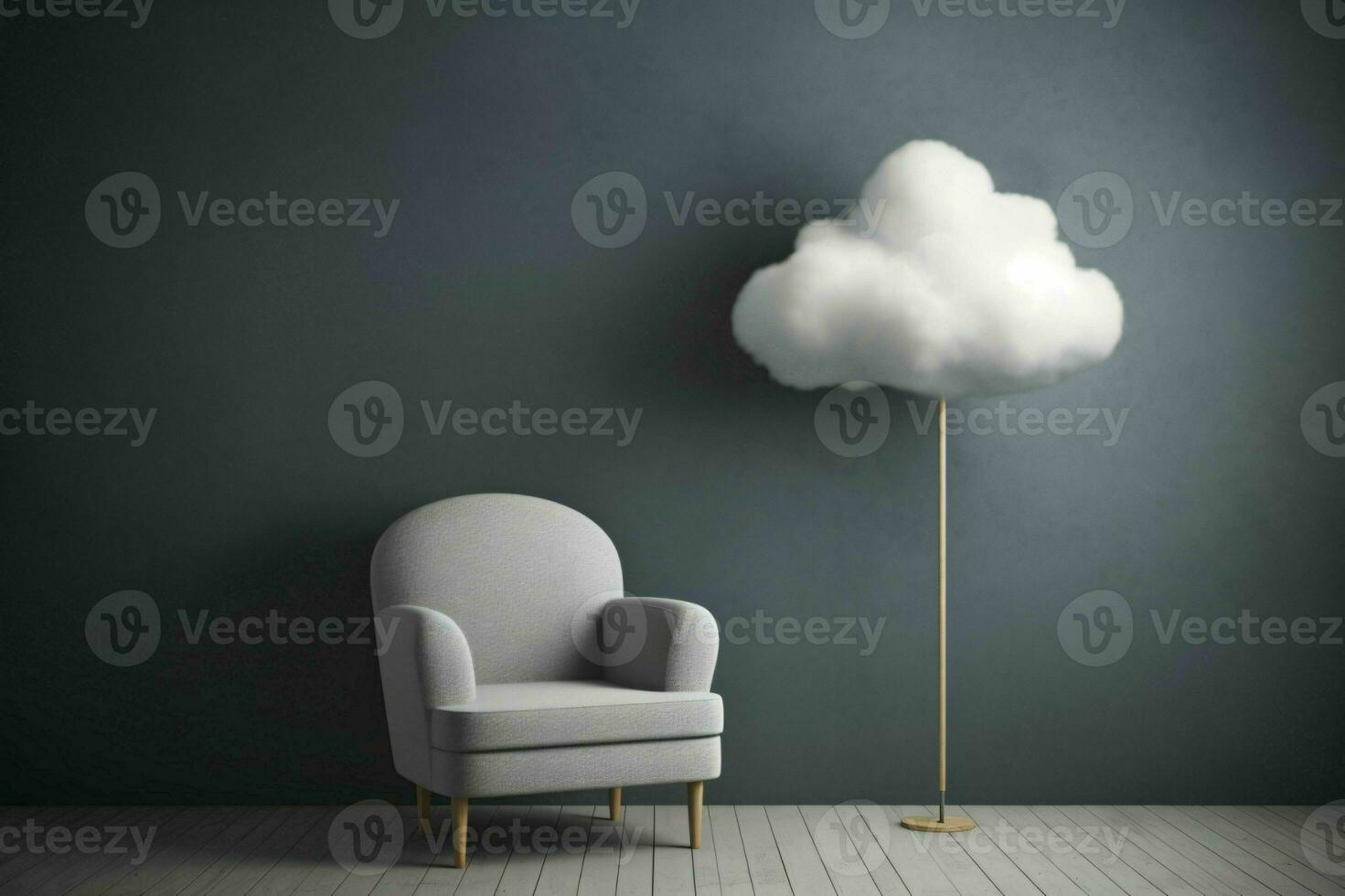 AI generated Minimalist Interior with Sofa and Cloud Lights. Generative AI photo