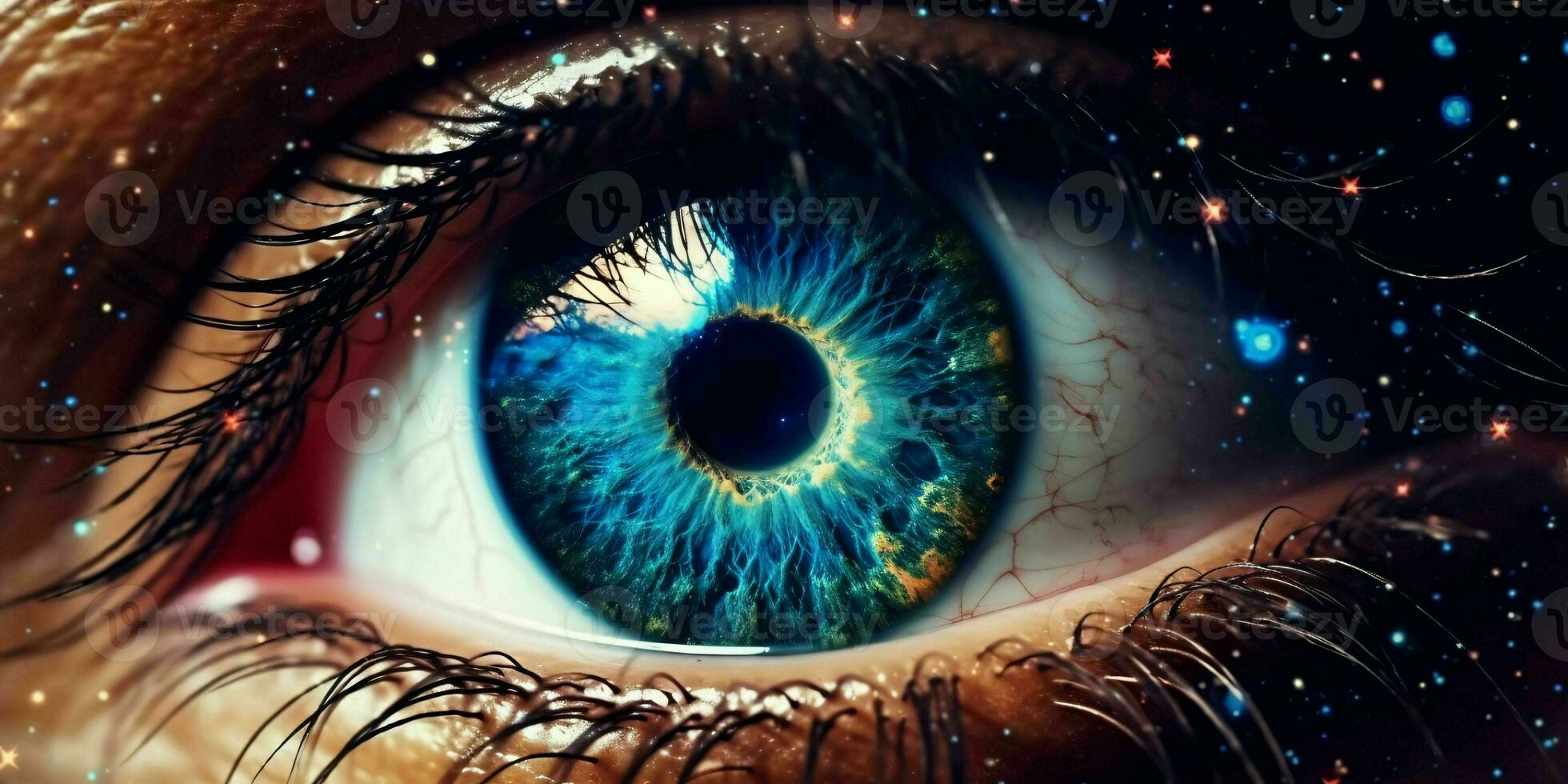 AI generated Close Up View of the Eye with the Universe inside. Generative AI photo