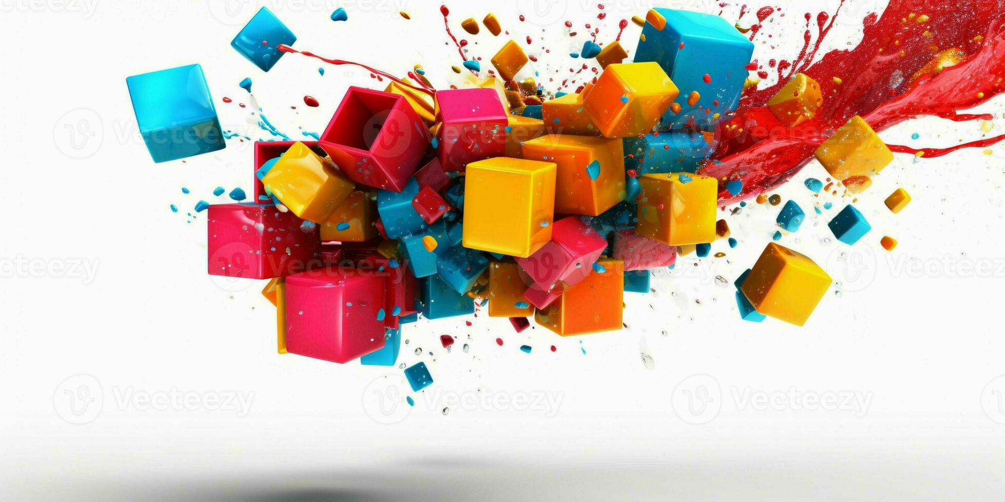 AI generated 3D and Colorful Cube with Paint Blast Isolated on White Background. Generative AI photo