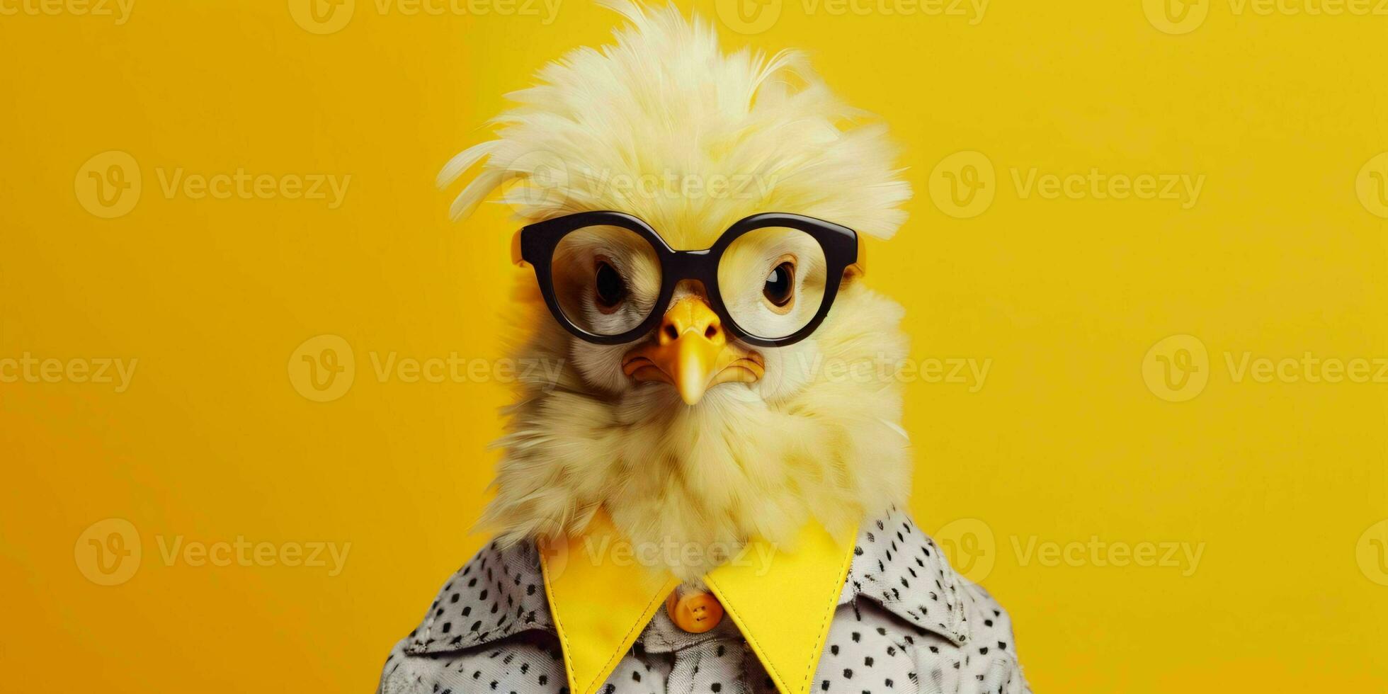 ai generado linda y gracioso pollo vistiendo lentes y casual atuendo. generativo ai foto