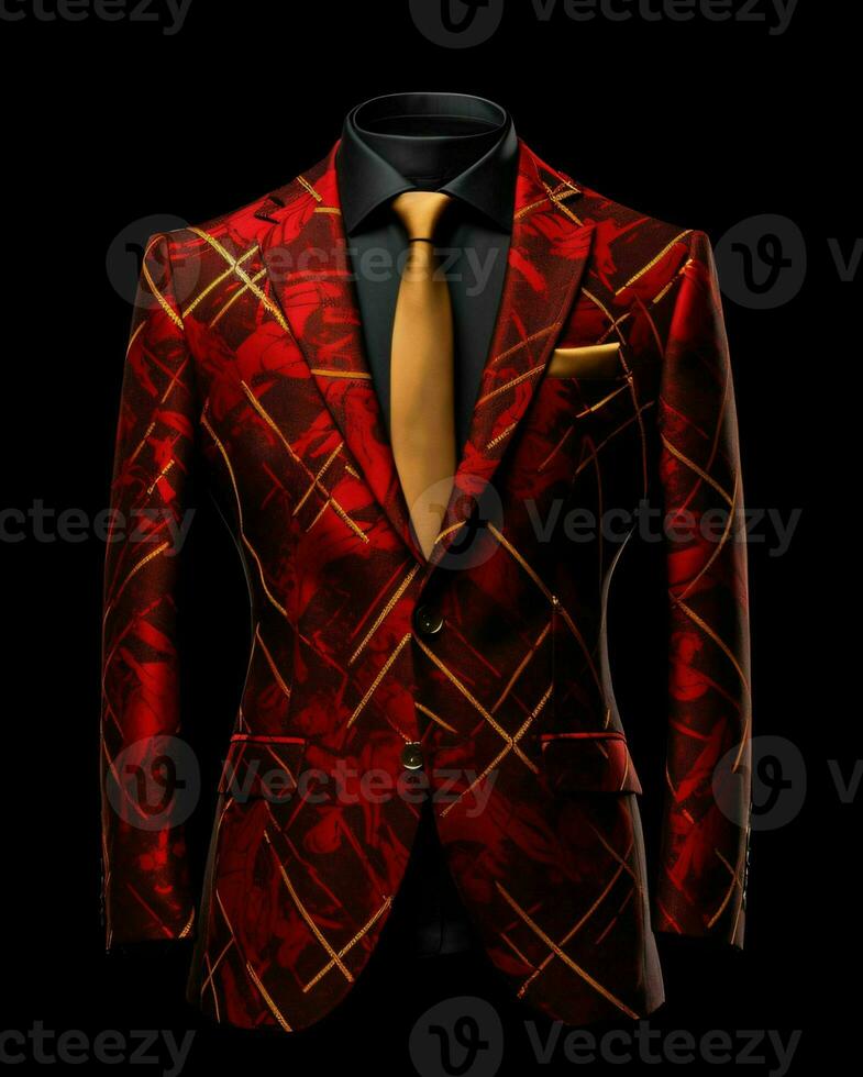 AI generated Luxury and  Elegant Red Men's Suit with Abstract Motif Isolated on Black Background. Generative AI photo