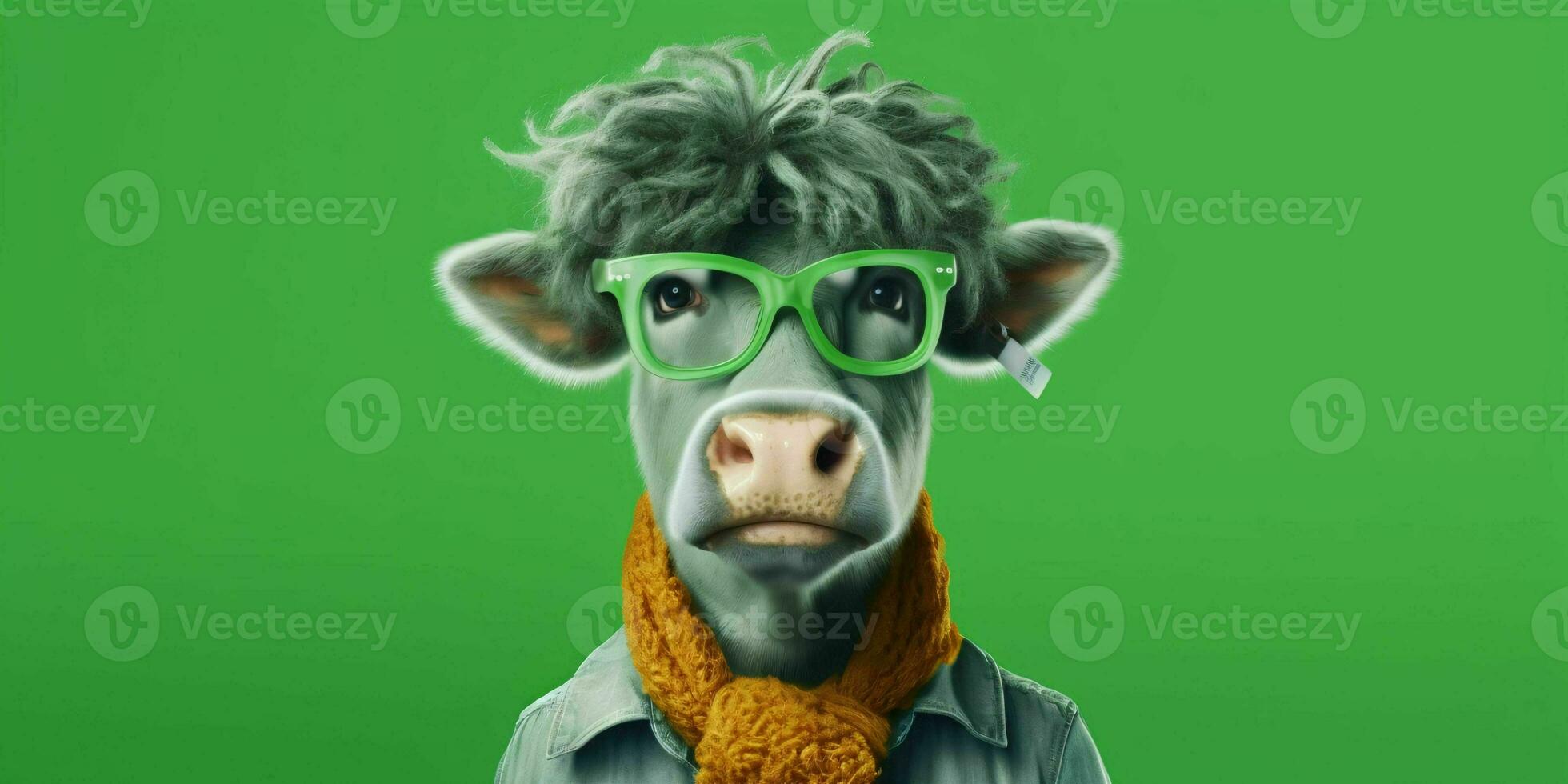 AI generated Portrait of Cool and Funny Cow Wearing Glasses in Studio Background. Generative AI photo