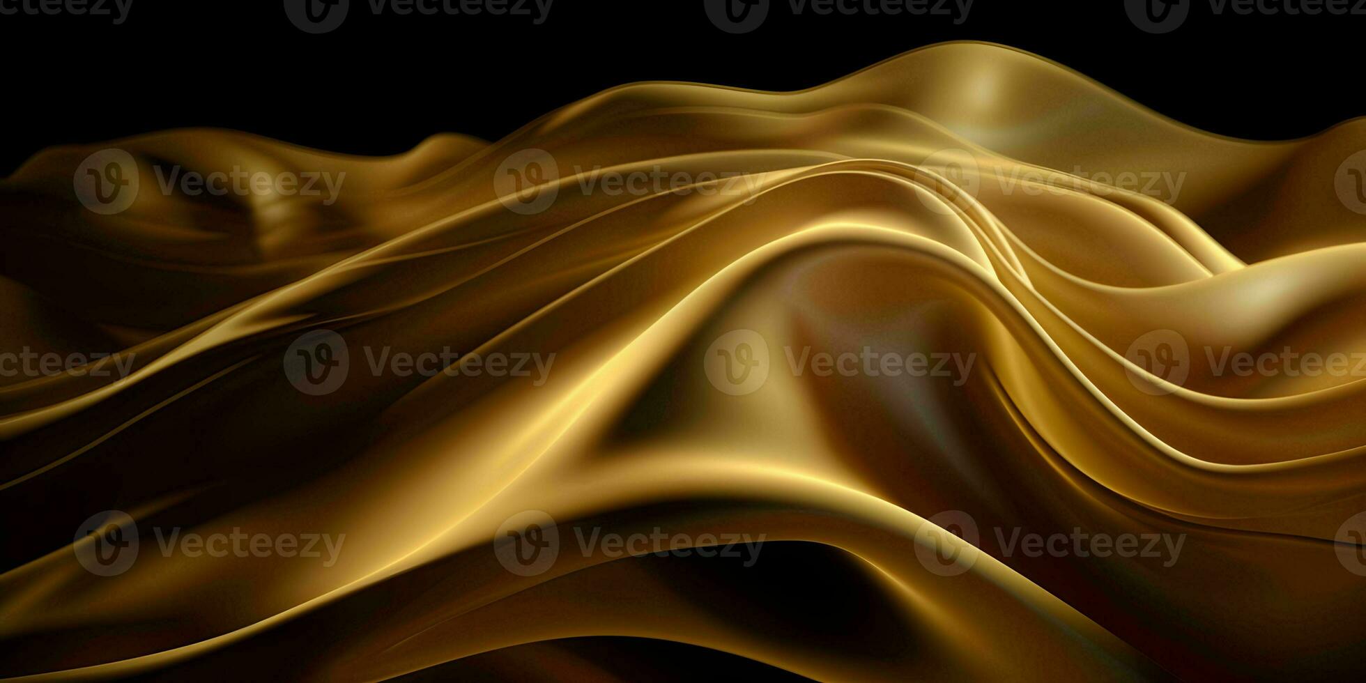 AI generated Luxurious Gold Silk Fabric Isolated on Black Background. Generative AI photo