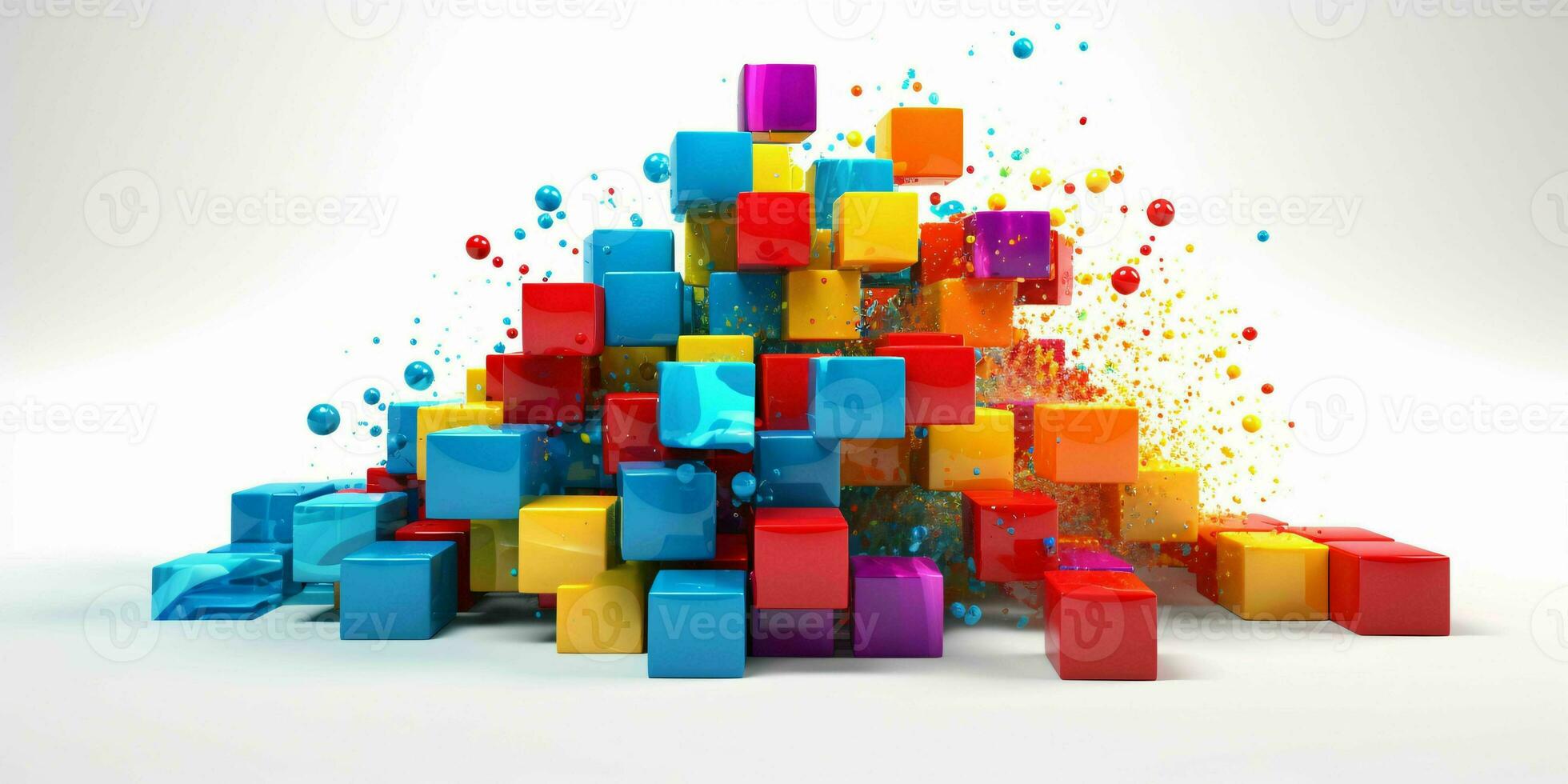 AI generated 3D and Colorful Cube with Paint Blast Isolated on White Background. Generative AI photo