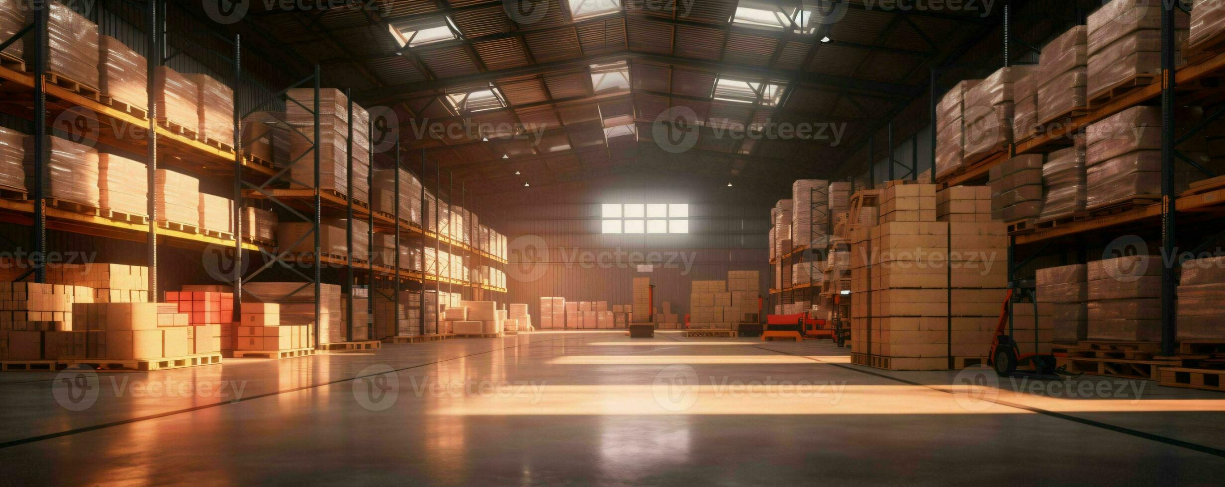 AI generated Huge Warehouse Logistic. Industrial Distribution Center Background. Generative AI photo