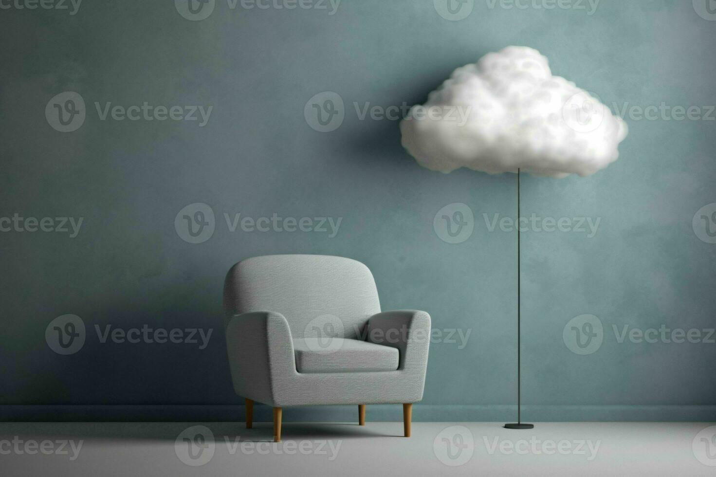 AI generated Minimalist Interior with Sofa and Cloud Lights. Generative AI photo