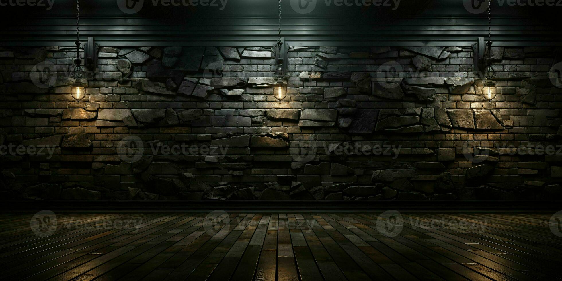 AI generated Black Brick Wall Texture Background. Room with Dark Brick Wall. Generative AI photo