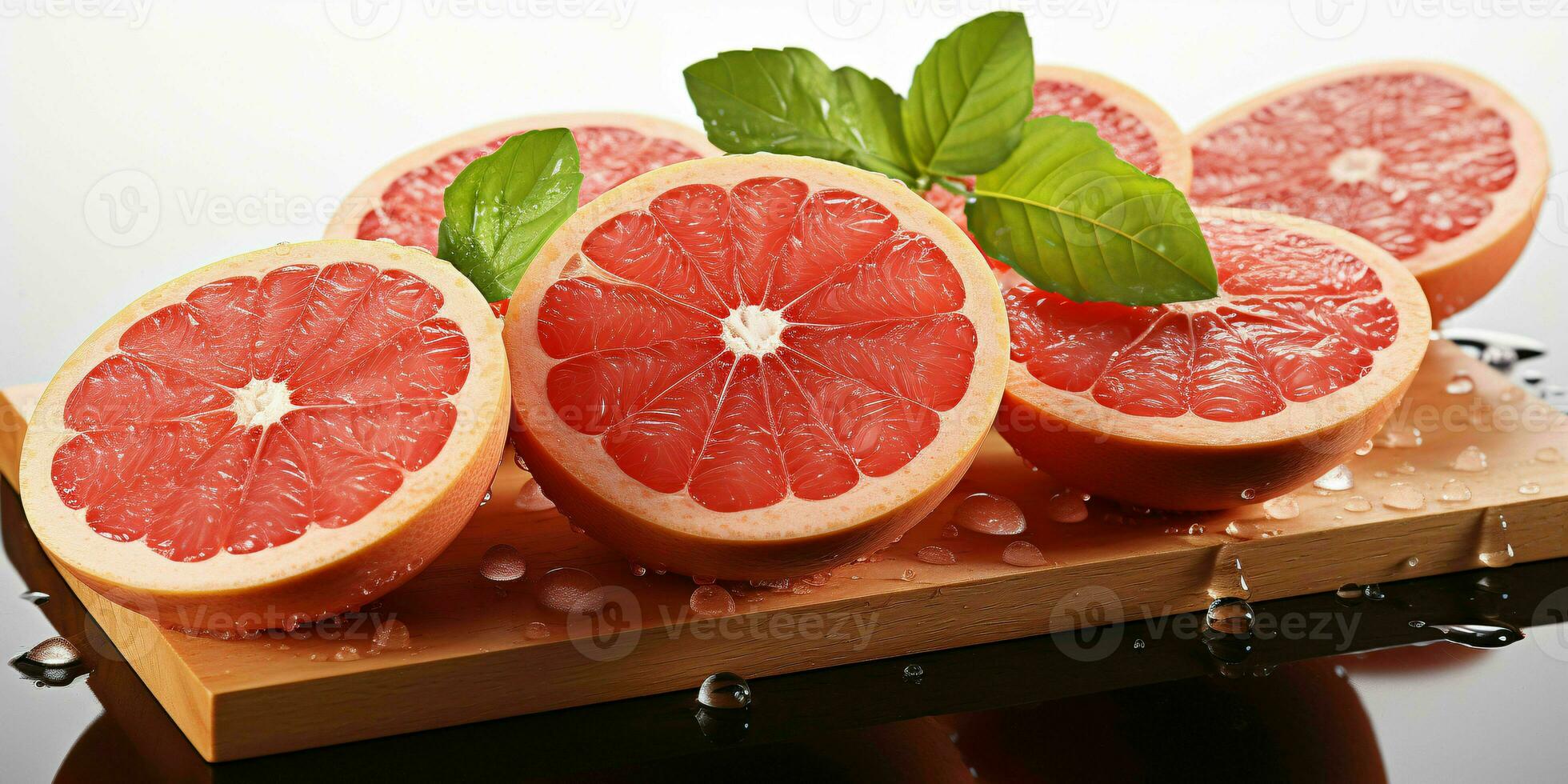 AI generated Sliced Fresh Grapefruits with Water Droplets. Pomelo Fruits. Generative AI photo