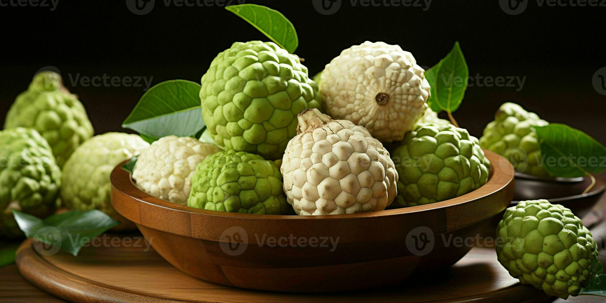 AI generated Fresh Custard Apples in a Basket. Sugar Apple. Healthy Fruit. Generative AI photo