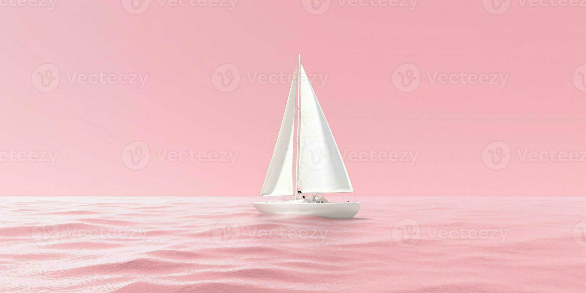 ai generado velero en rosado mar y rosado cielo vista. generativo ai foto