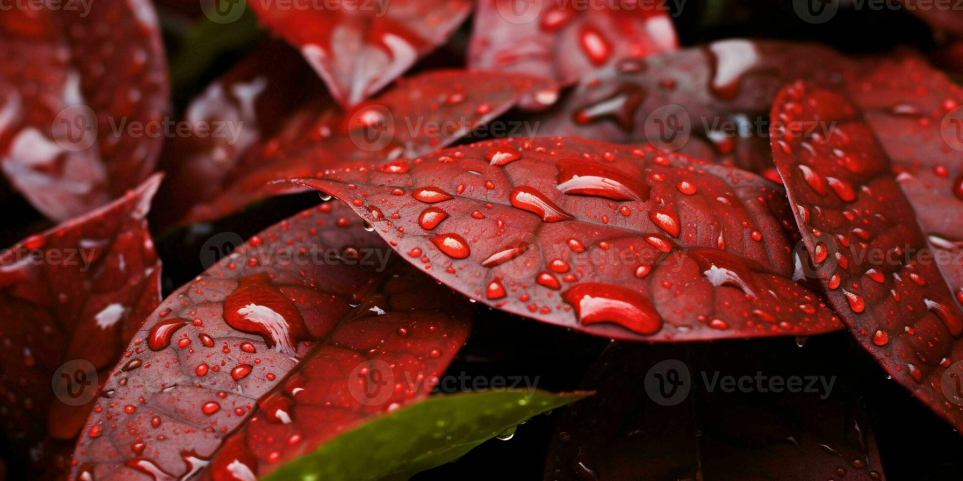 AI generated Fresh Red Leaves with Water Droplets. Close Up of Leaf with Raindrops. Generative AI photo