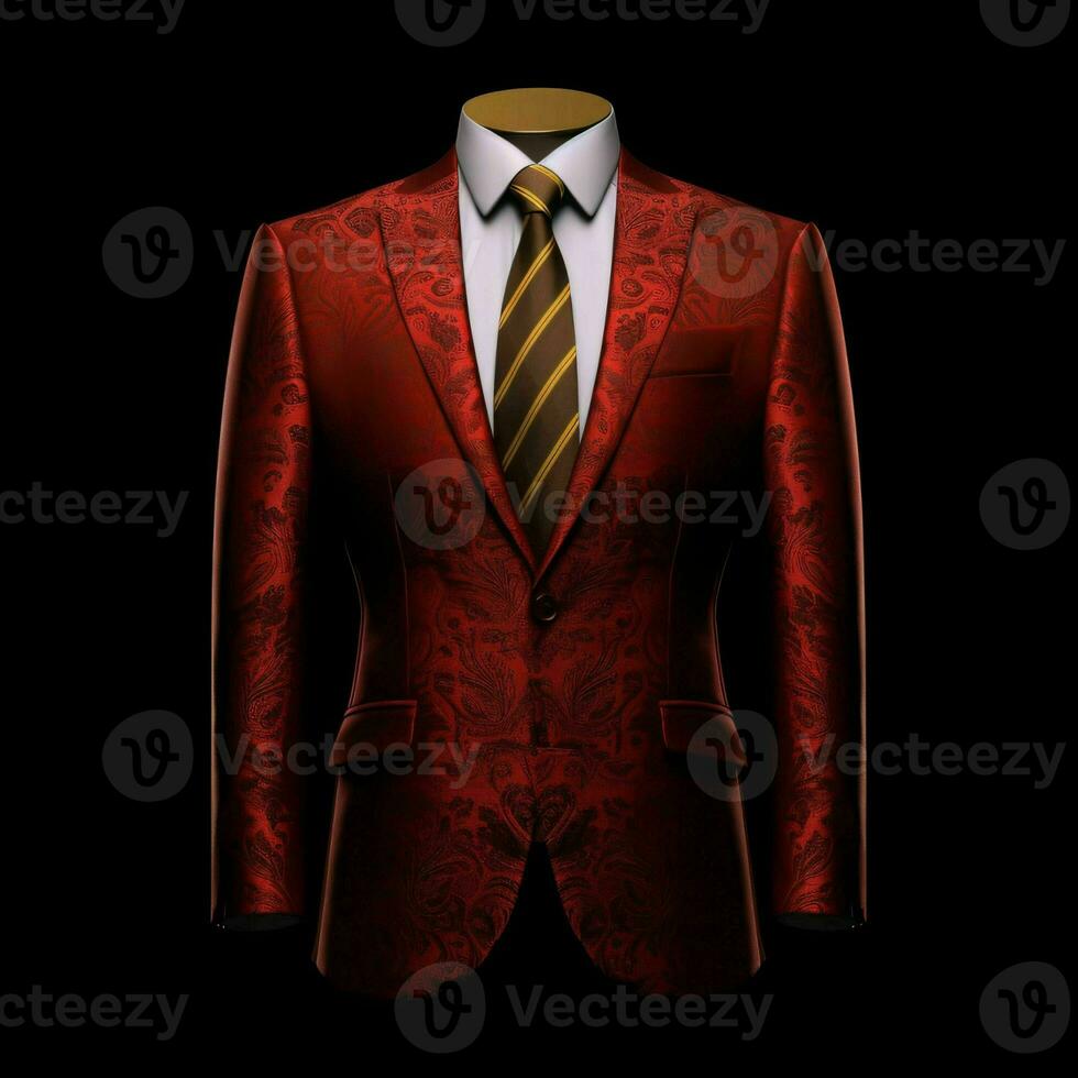 AI generated Luxury and  Elegant Red Men's Suit with Abstract Motif Isolated on Black Background. Generative AI photo