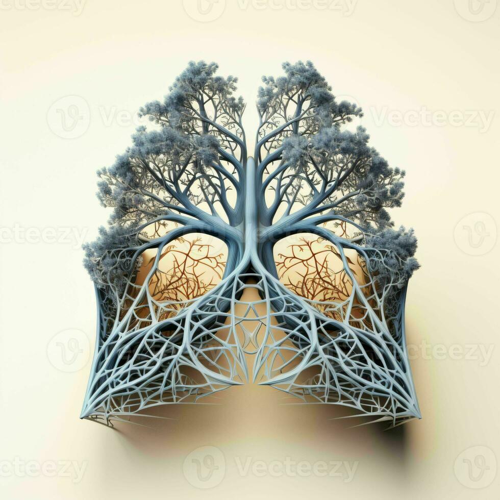 AI generated Human Lung Illustration with Tree Branch and Root Concept. Generative AI photo