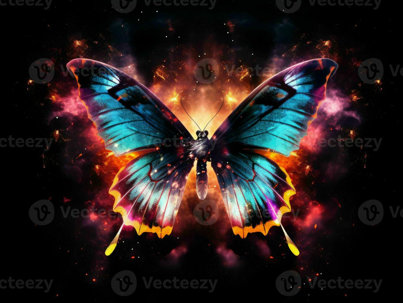 AI generated Beautiful Butterfly with Glowing Effect on Dark Background. Generative AI photo