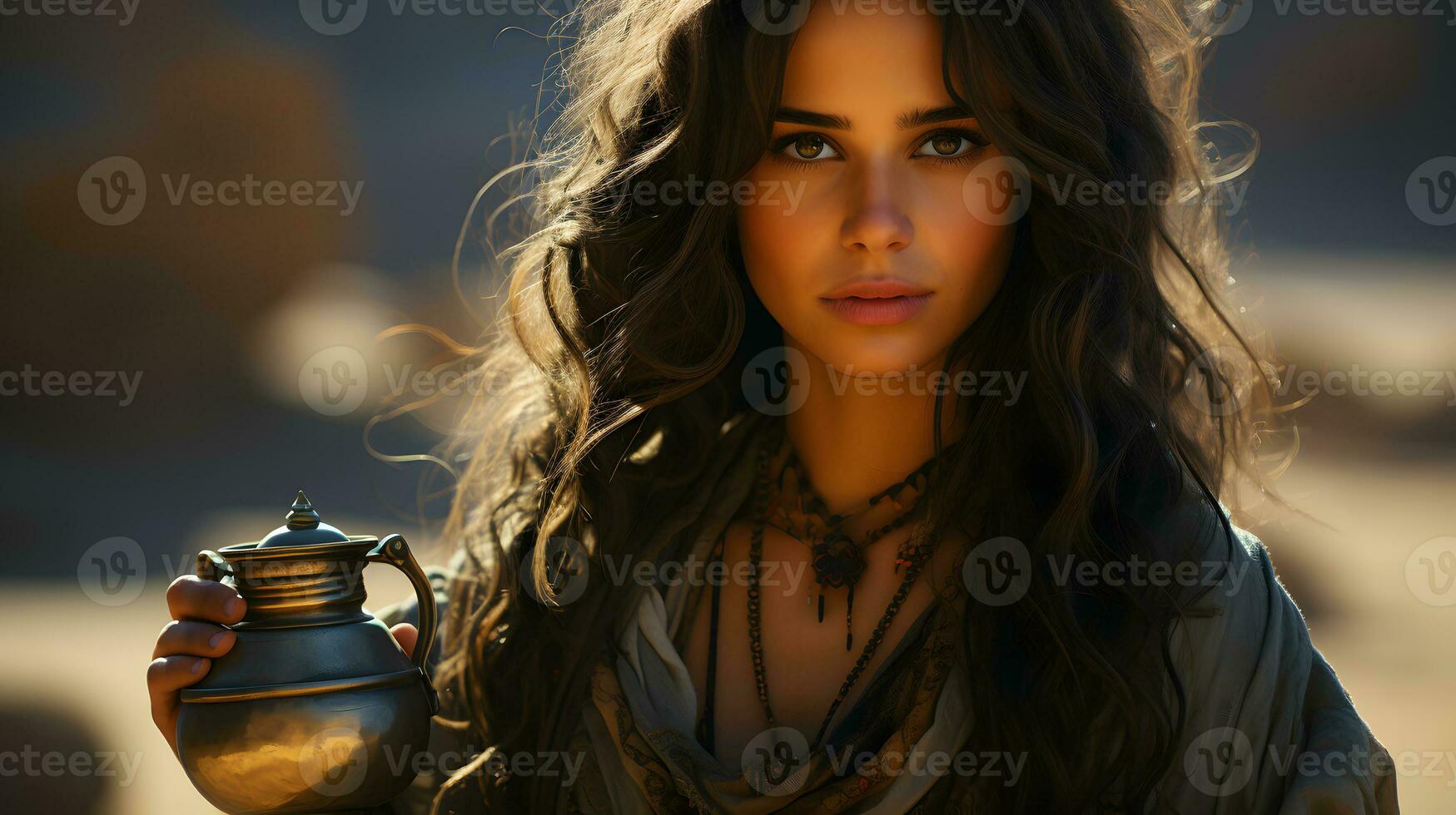 AI generated Portrait of Beautiful Arab Woman with Amazing Eyes in the Desert. Middle Eastern Woman. Generative Ai photo