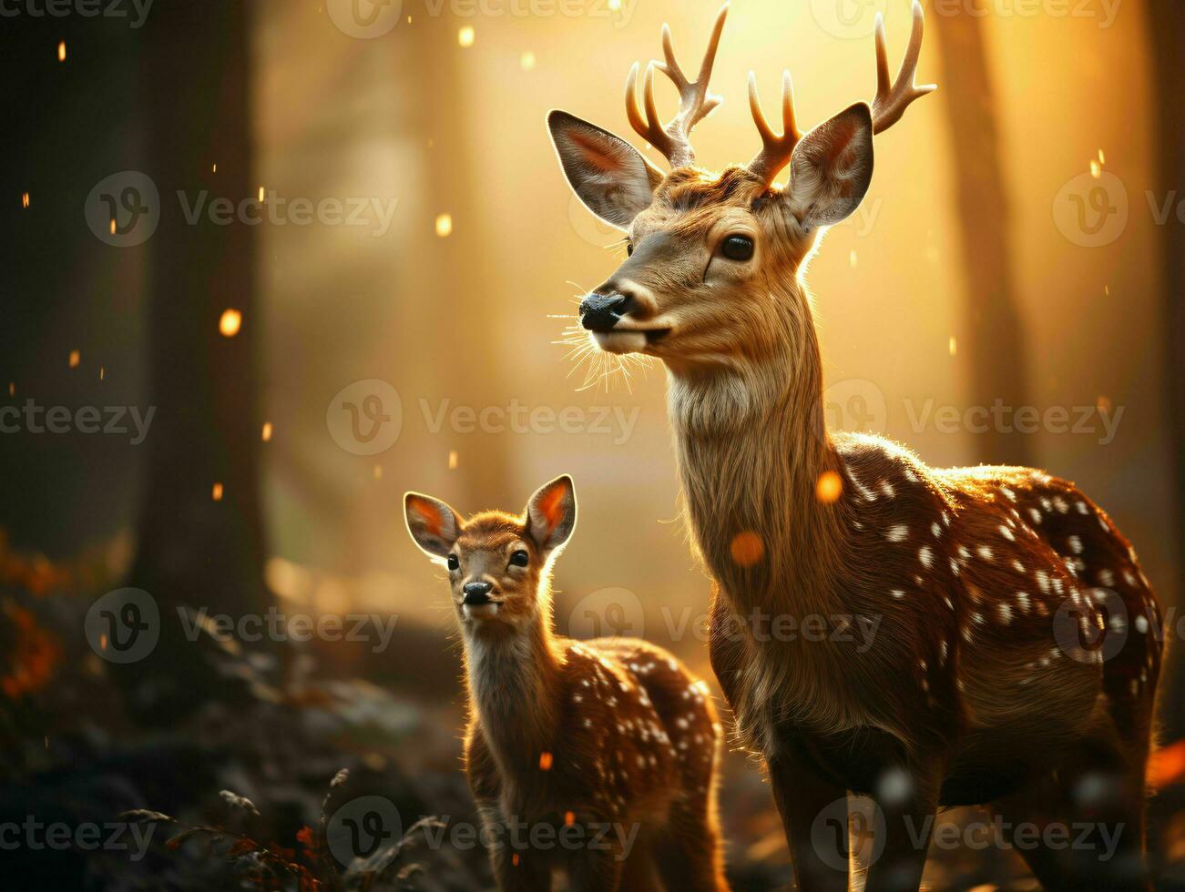 AI generated Deer and Fawn With a Blurry Forest Background. Generative AI photo