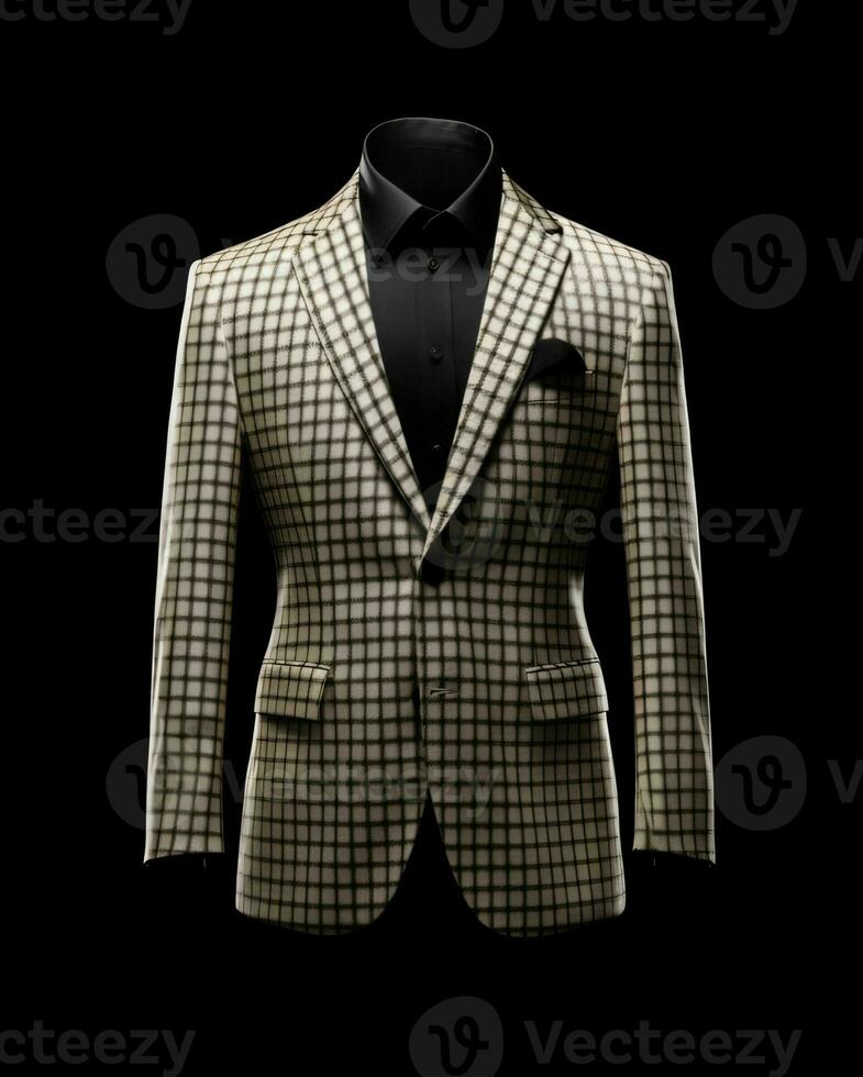 AI generated Elegant Beige Men's Suit with Gingham Motif Isolated on Black Background. Generative AI photo