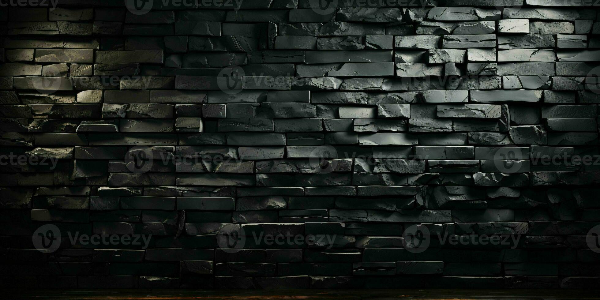 AI generated Black Brick Wall Texture Background. Room with Dark Brick Wall. Generative AI photo