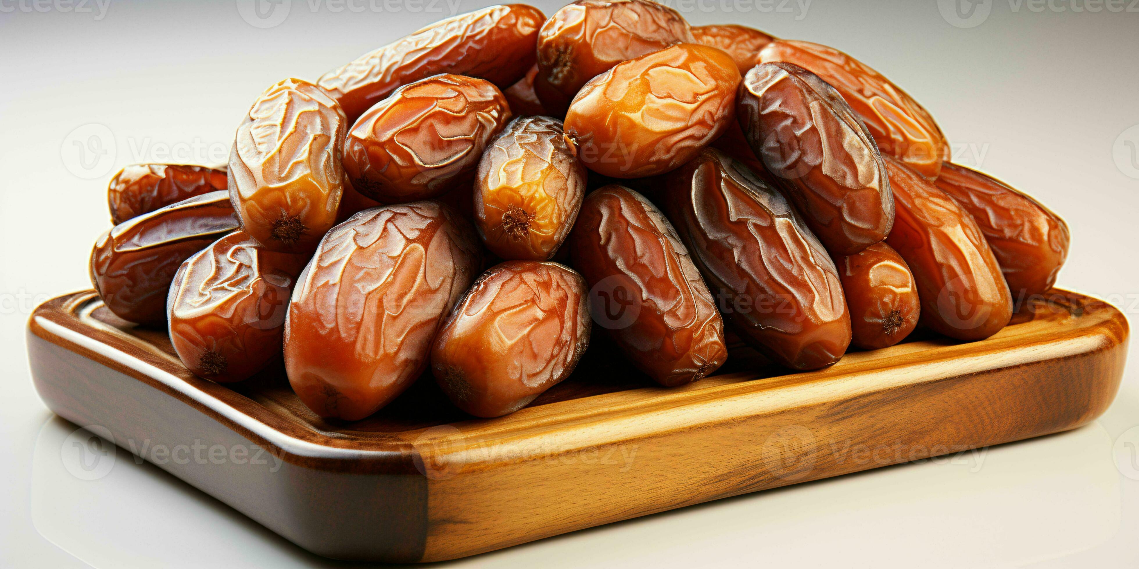 AI generated Dried Dates in a Wooden Basket. Closeup of Date Fruit