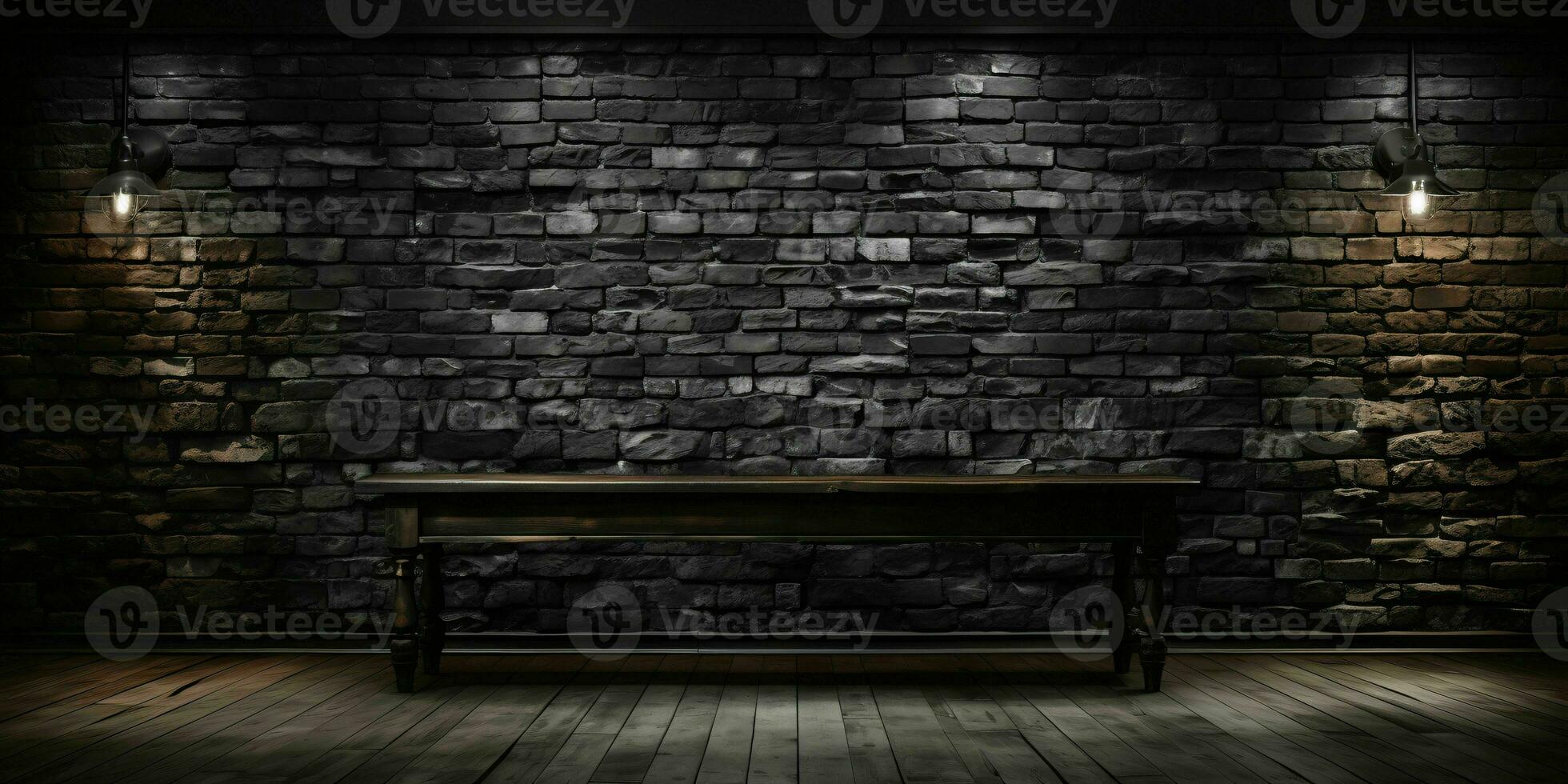 AI generated Black Brick Wall Texture Background. Room with Dark Brick Wall. Generative AI photo