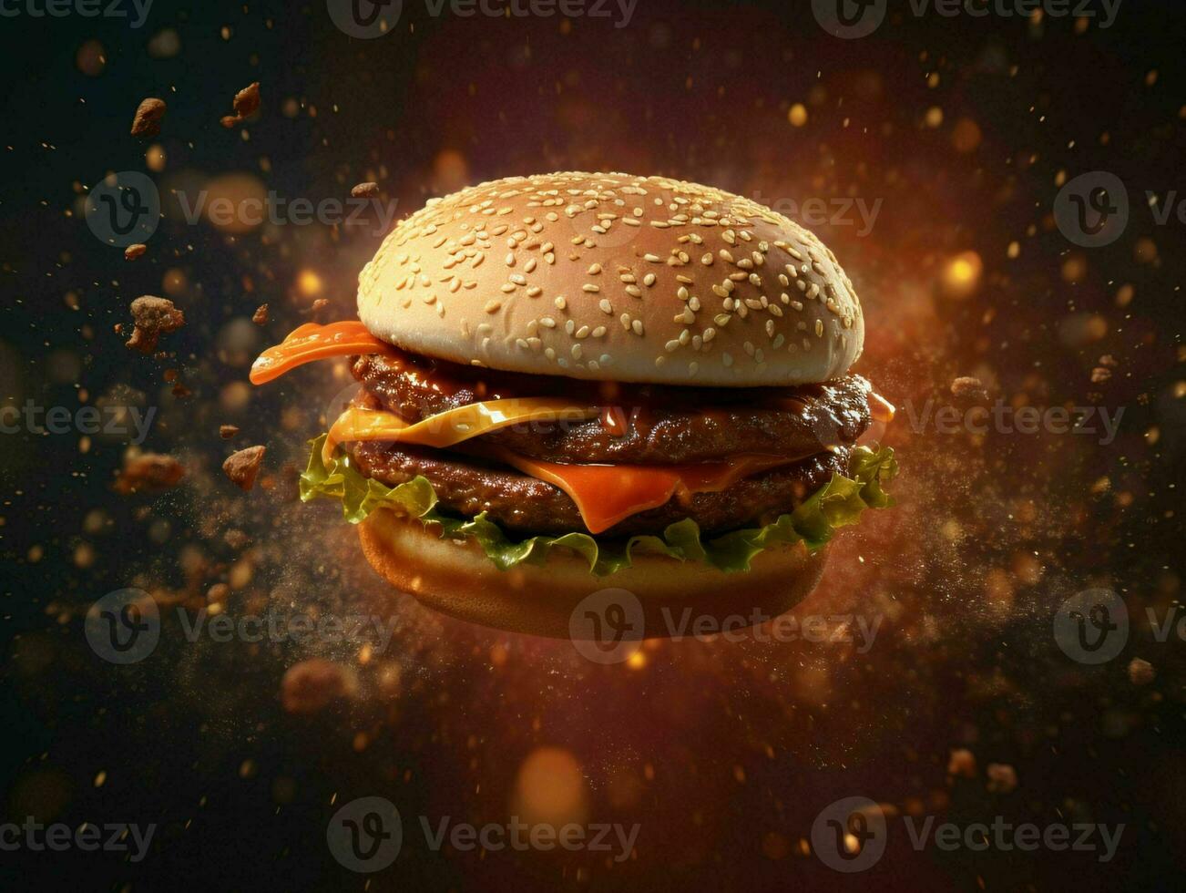 AI generated A Delicious Burger with Universe Background. Hamburger. AI Generative photo