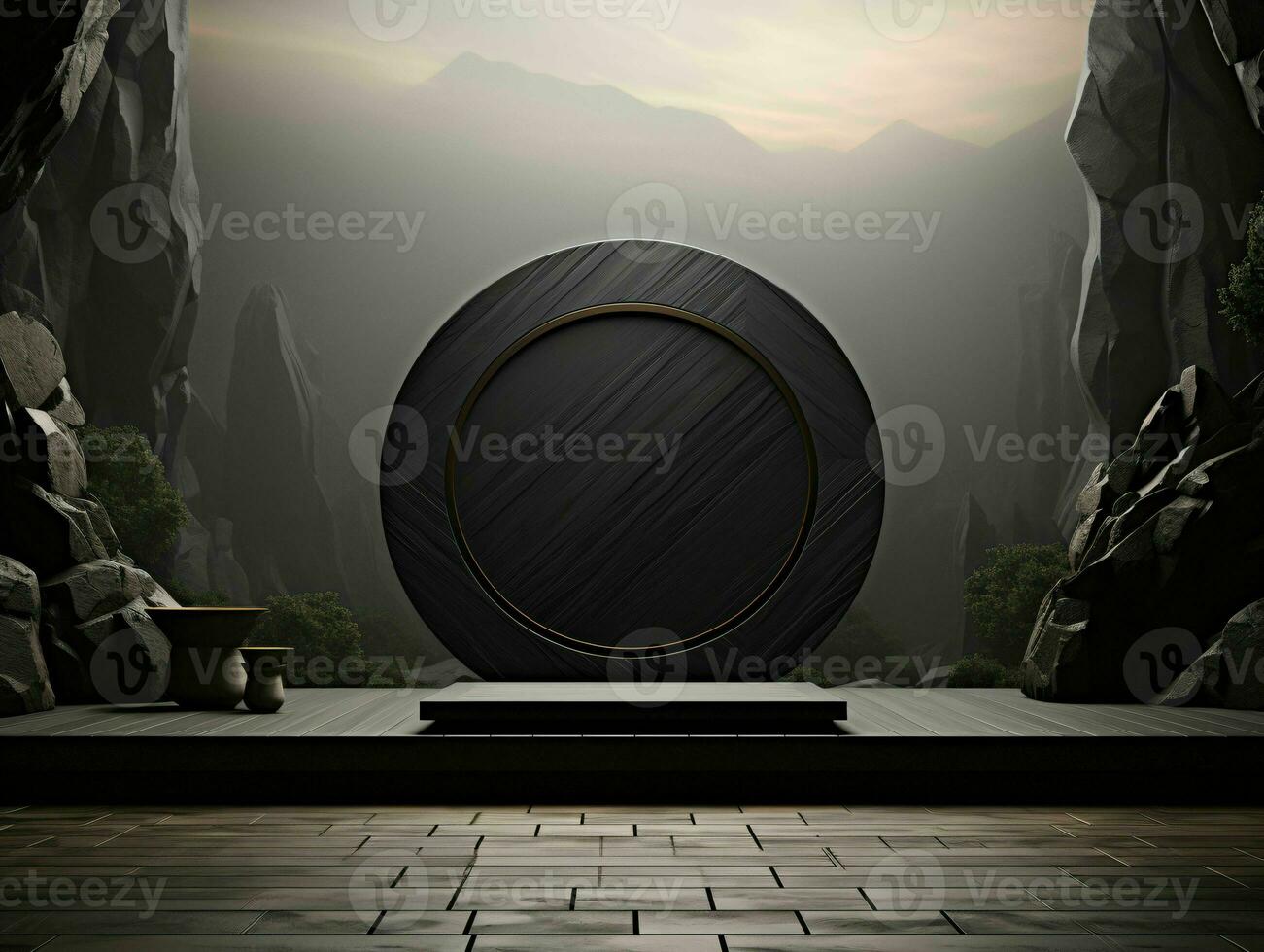 AI generated Elegant Black Stone Podium for Product Display Presentation or Showcase. Generative AI photo