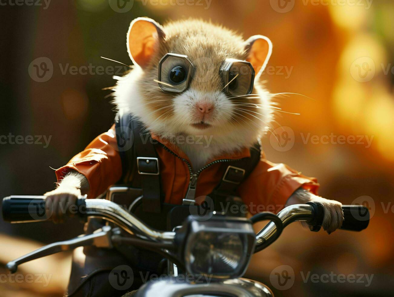 AI generated Cute Little Hamster Riding a Motorcycle. Generative AI photo