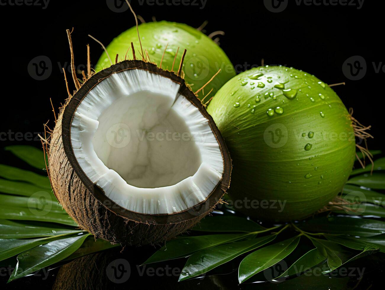 AI generated Fresh Green Coconut. Young Coconut Pieces. Generative AI photo