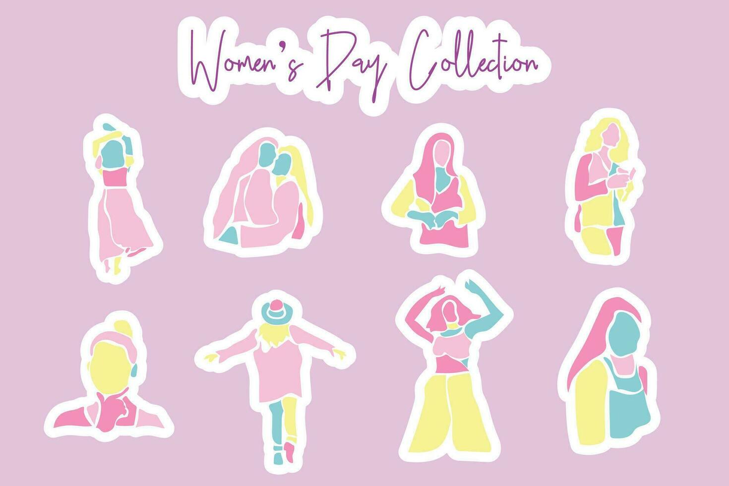 vector conjunto colección de De las mujeres día elementos en varios estilos y sombras de rosado
