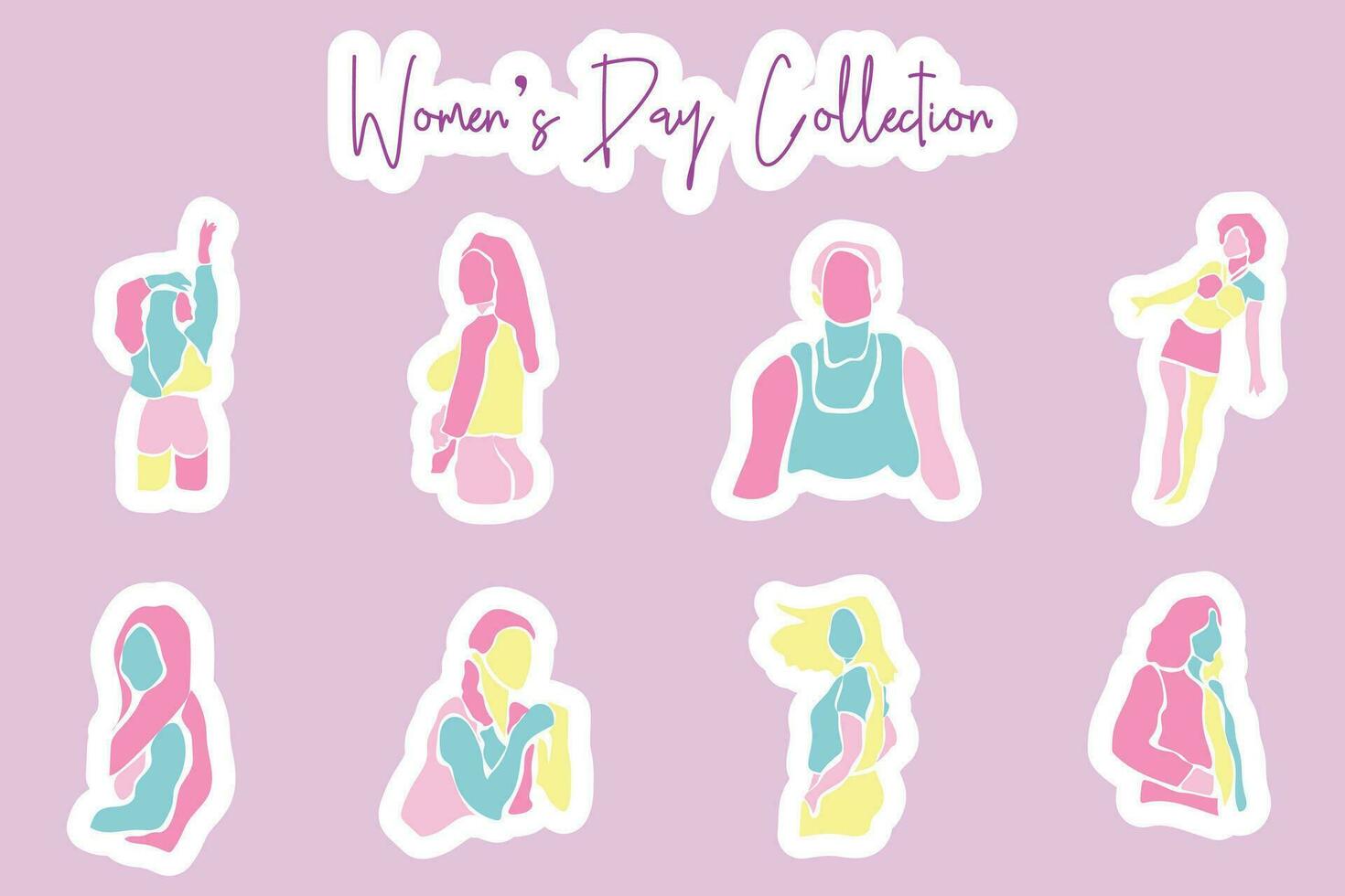 Vector set collection of Women's Day elements in various styles and shades of pink