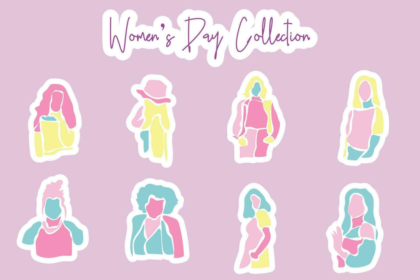 Vector set collection of Women's Day elements in various styles and shades of pink