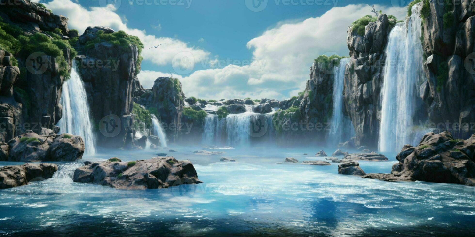 AI generated Beautiful and Stunning Waterfalls Landscape. Generative AI photo