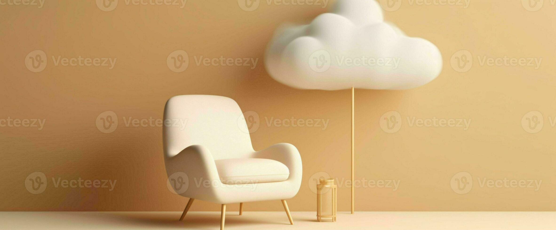 AI generated Minimalist Interior with Sofa and Cloud Lights. Generative AI photo