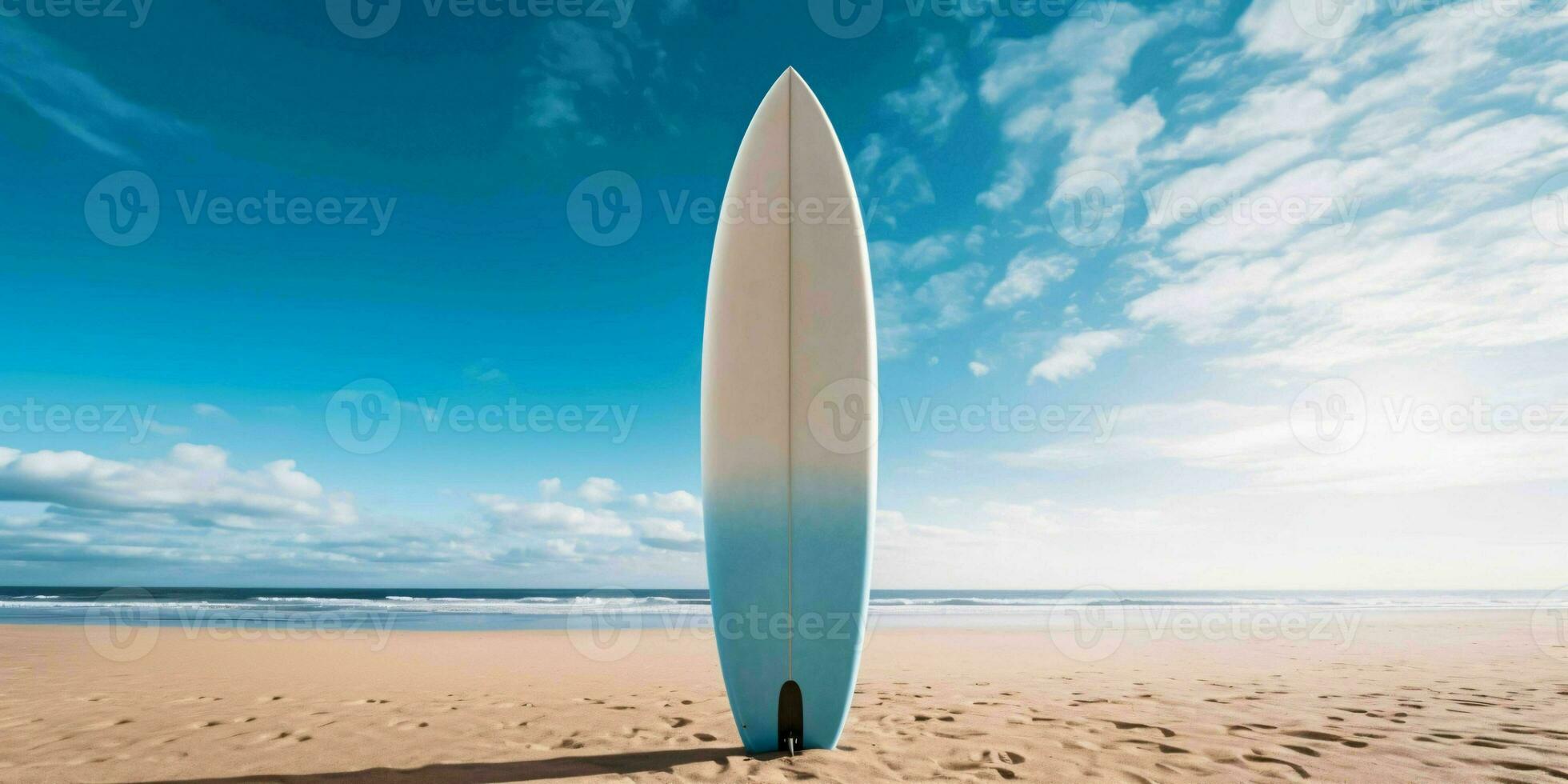 AI generated Surfboard on the Beach with Blue Sky View. Generative AI photo