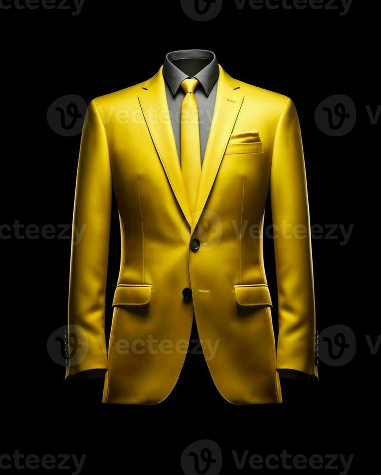 AI generated Elegant Yellow Men's Suit Isolated on Black Background. Generative AI photo
